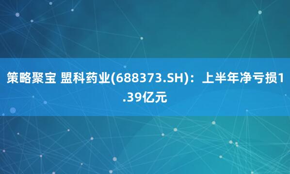 策略聚宝 盟科药业(688373.SH)：上半年净亏损1.39亿元